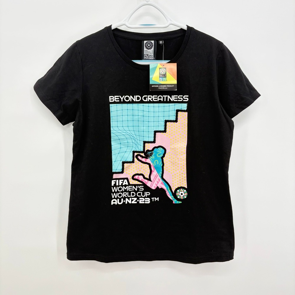 FIFA Womens World Cup 2023‎ Beyond Greatness Graphic Tee Black Size 10 NWT